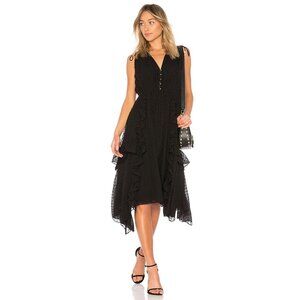 Ulla Johnson Aurelie Black Swiss‎ Dot Ruffle Silk Cotton Sleeveless Midi Dress 4